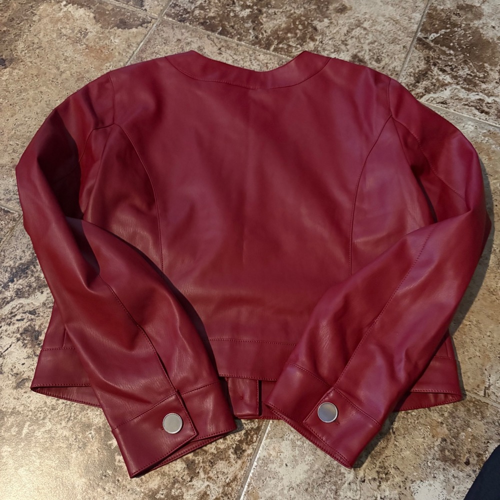 MAEVE Cora Patch Pocket Jacket Faux Leather Size Large Burgundy Red - Picture 6 of 9